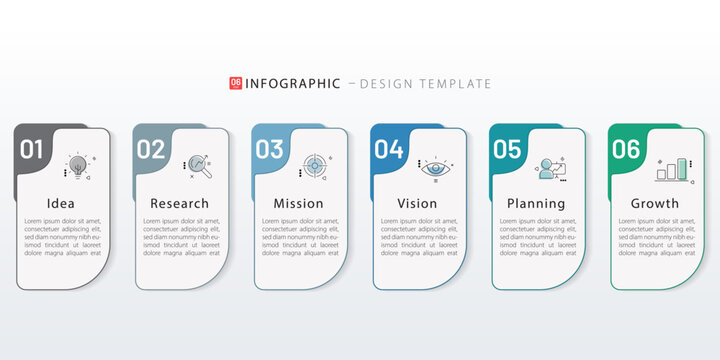 Infographic template. 6 Step timeline journey, Flat simple infographics design template. presentation graph. Business concept with numbers 6 options or steps vector illustration.