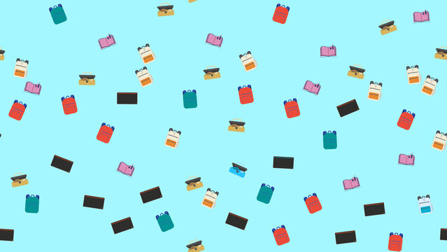 Scattered school supplies pattern on blue background