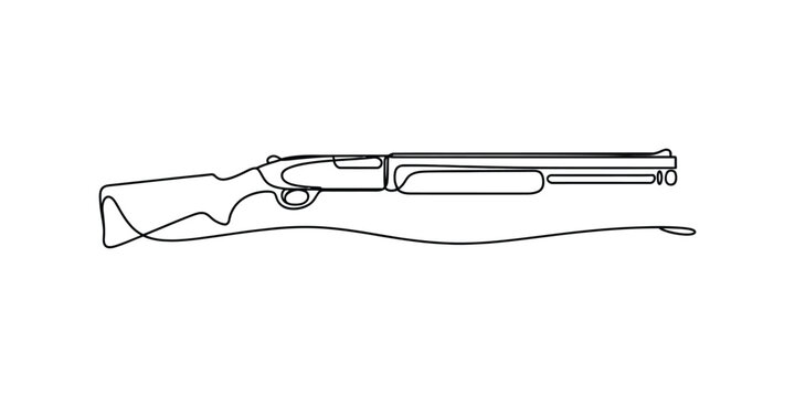 Simple shotgun weapon illustration drawn with a single continuous black line on a clean surface for hunting sports and recreational shooting design