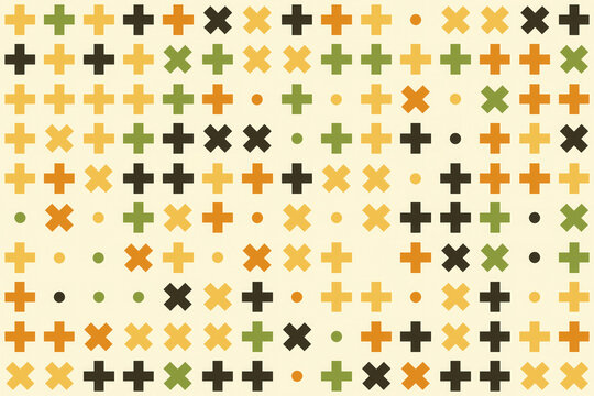 Colorful geometric pattern of plus signs and dots on a light background
