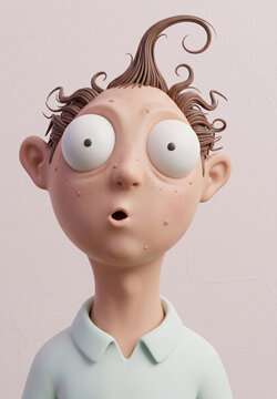 Goofy 3D Rendered Male Character Portrait with Shocked Expression