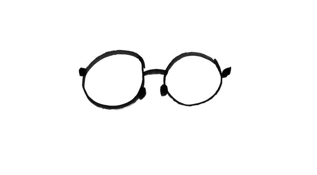 Hand Drawn Doodle Brush Round Glasses Outline Black and White Line Art Illustration

