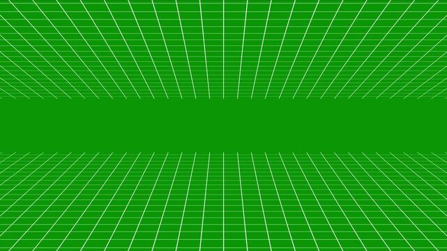 Animated perspective geometric graph grid video loop, with abstract white square pattern wireframe moving right to left green background for sci-fi high tech cyber data visualization