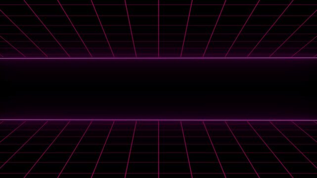 Animated perspective geometric graph grid video loop, with abstract purple square pattern wireframe moving right to left gradient background for sci-fi high tech cyber data visualization