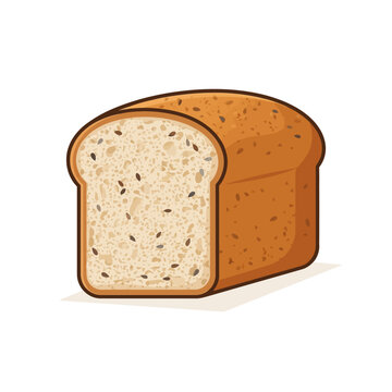 A freshly baked loaf of whole grain multigrain bread isolated on a white background for bakery projects