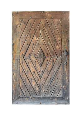 Old wooden rustic door isolated on white background with clipping path