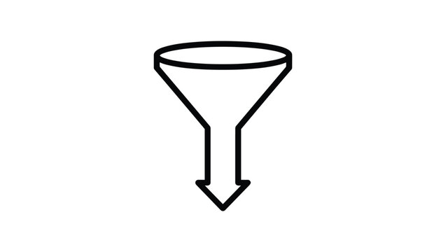 Sales funnel icon with downward pointing arrow representing user conversion, filtering process, and sorting data.