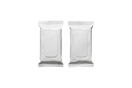 Two blank white wet wipes packages isolated