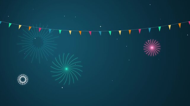 Festive Bunting with Colorful Fireworks and Celebration Lights