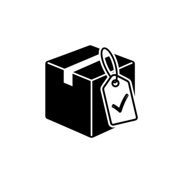 Cardboard Box Package with Verified Checkmark Tag Icon Vector Illustration