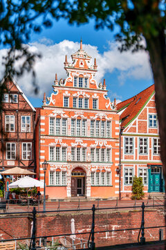 Stade, Germany. The old town with historic buildings at the old harbor.