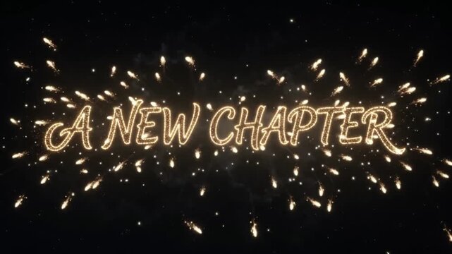 A New Chapter Golden Typography with Exploding Sparkles on Dark Background