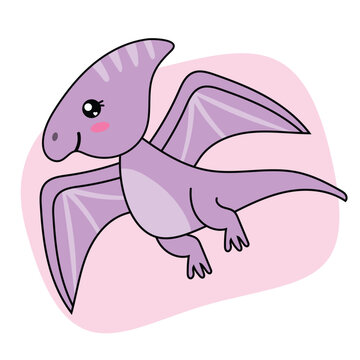 Cute Purple Pterodactyl Flying Illustration