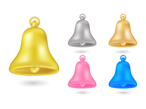 Set of colorful metallic bells isolated on a transparent background