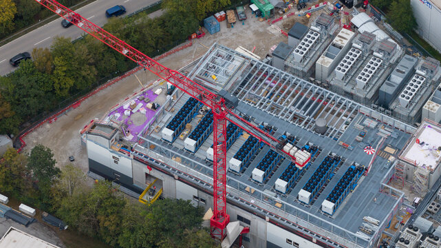 Aerial view of MUC2 Data Center Expansion Under Construction in Munich Germany