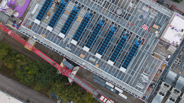 Aerial view of MUC2 Data Center Expansion Under Construction in Munich Germany