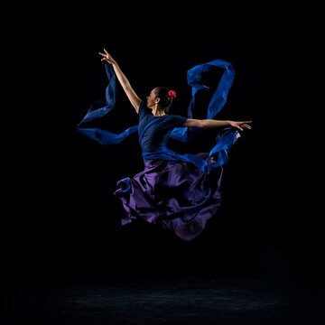 Dancer in Motion with Blue Ribbon