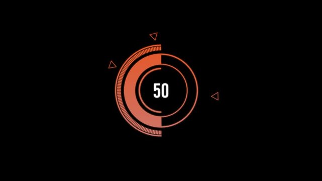 Futuristic Circular Countdown Timer Animation with Orange Progress Ring on black background.4k video