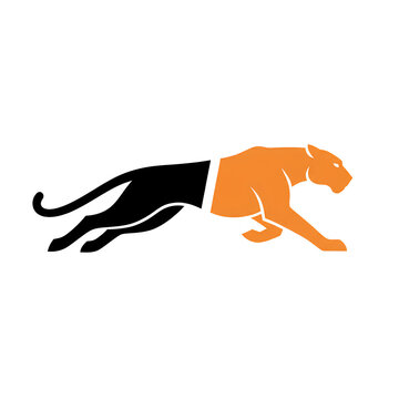 Black and Orange Panther Silhouette Leaping on White Background