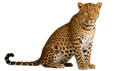 Majestic leopard with spotted fur sitting calmly, isolated on transparent background © David