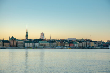 Obraz premium Stockholm gamla stan cityscape waterfront at sunset
