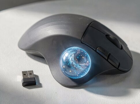 Ergonomic computer trackball mouse with galaxy sphere ball