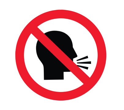 Prohibition sign showing no talking or speaking allowed in this designated area