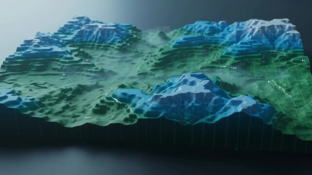 Topographic 3d Terrain Map Grid for Geospatial Data