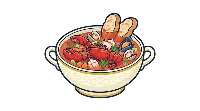 Seafood soup bowl with lobster shrimp and vegetables