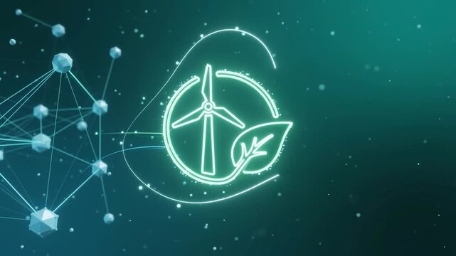 Renewable Energy Network Nodes Forming Wind Turbine Eco Icon