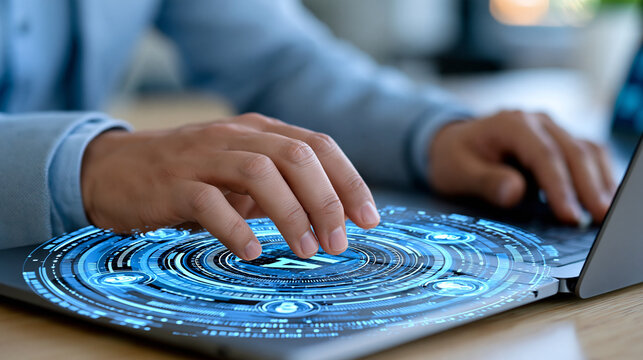 Professional using laptop with AI agent interface that automatically schedules meetings, organizes tasks, and summarizes information, AI assistant, intelligent scheduling,