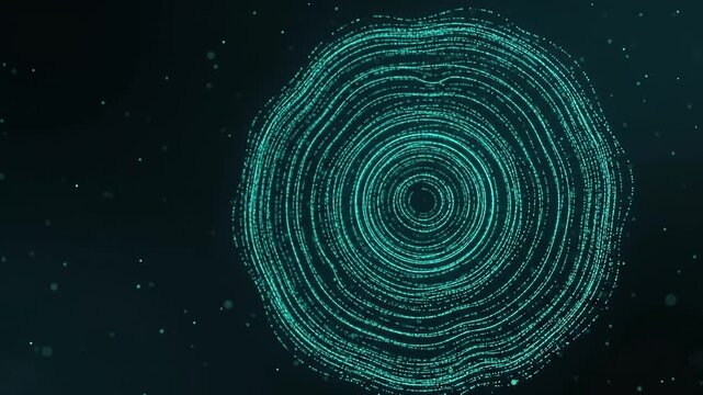 Particles Forming Digital Teal Tree Rings Background