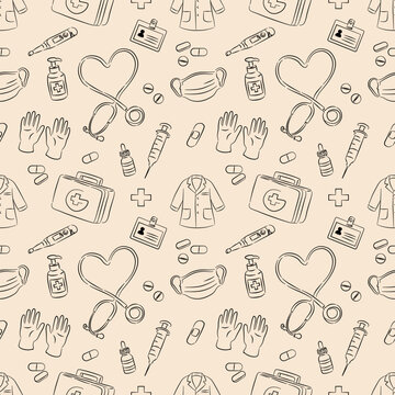 medical healthcare pattern seamless stethoscope doctor equipment wallpaper
