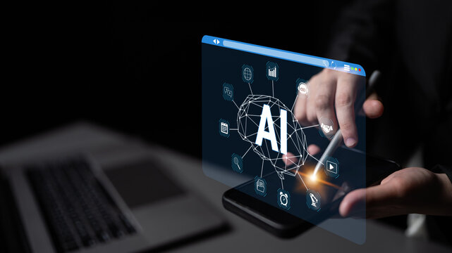 Futuristic Technology Concept with AI Integration in Mobile Device Displaying Data-Driven Services and Hyperconnected Digital Experience. Glyphic.