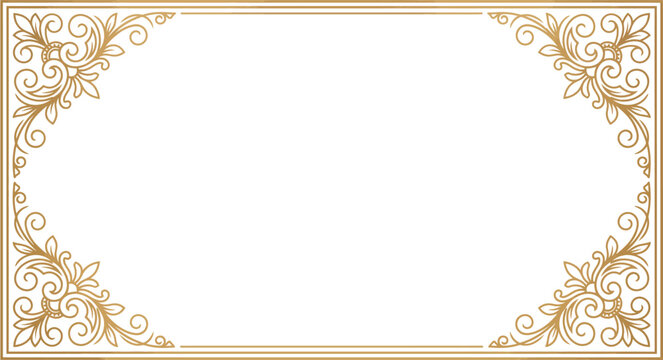 Gold filigree floral frame with white accents for wedding invitations.