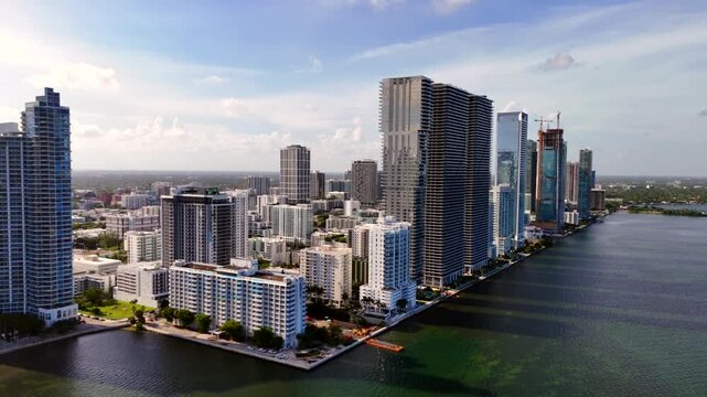 Aerial rise above towers at Edgewater Miami 4k 24fps 2026