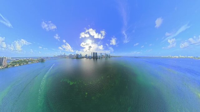 Ultra wide angle aerial approach Edgewater Miami 2026