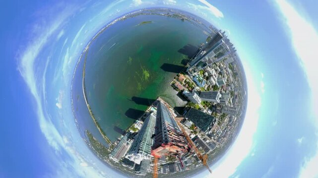 Tiny planet over skyscrapers Miami
