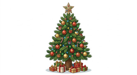 Naklejka premium Decorated christmas tree illustration with gifts