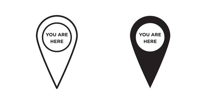 You are here icon flat outline in black