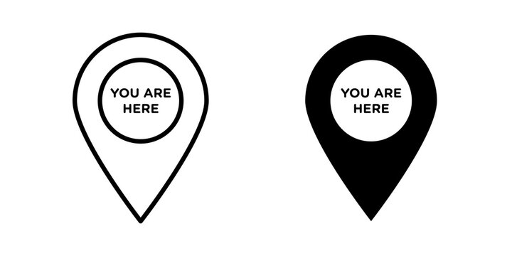 You are here pointer icon flat outline in black