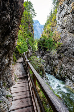 Lammerklamm Gorge Walkway with Rushing River and Mountain Vista Austria