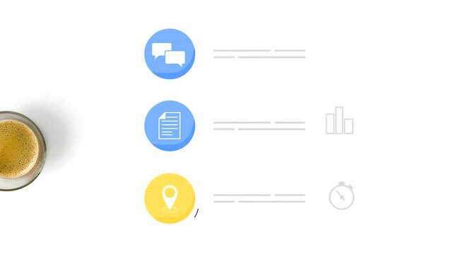 Animated interface icons with speech bubbles and document symbols displaying professional motion graphics for modern digital business analytics video footage