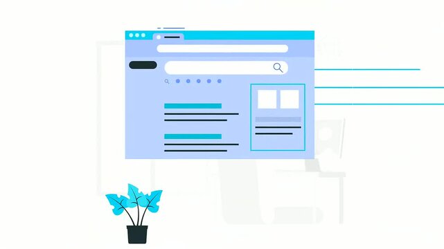 Digital web browser interface window loading content elements in a motion animation sequence for modern software development user experience design