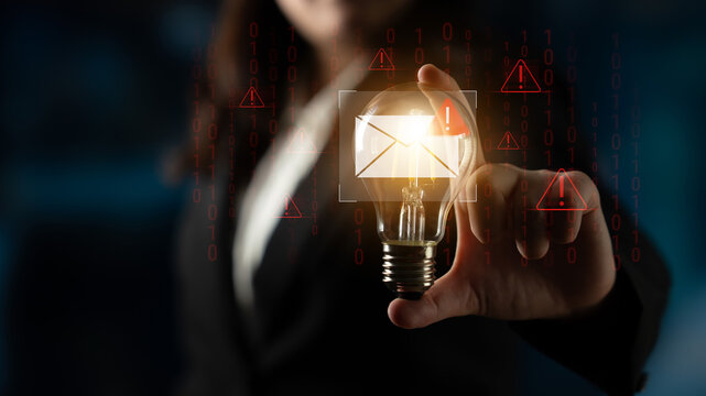 Phishing email alert concept showing digital envelope with warning sign represents data theft, network breach, and email security threats. Parse