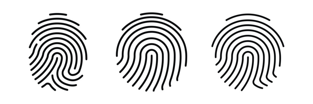 Fingerprint vector icons featuring biometric thumbprint scan symbols for security, identity verification, authentication, and access control