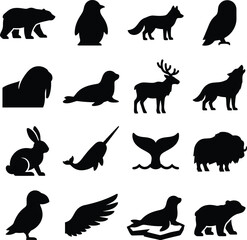 Fototapeta premium Collection of animal silhouettes showcases various wildlife forms against a white background