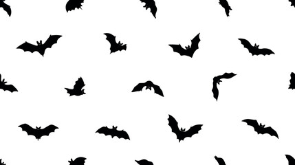 Fototapeta premium Black bat silhouettes create a repeating pattern on a white background