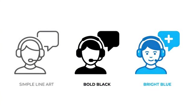 Customer service agent icons with speech bubbles