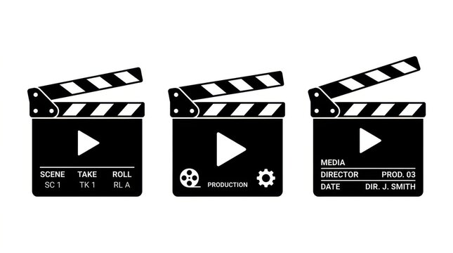 Film clapperboard with play button icons